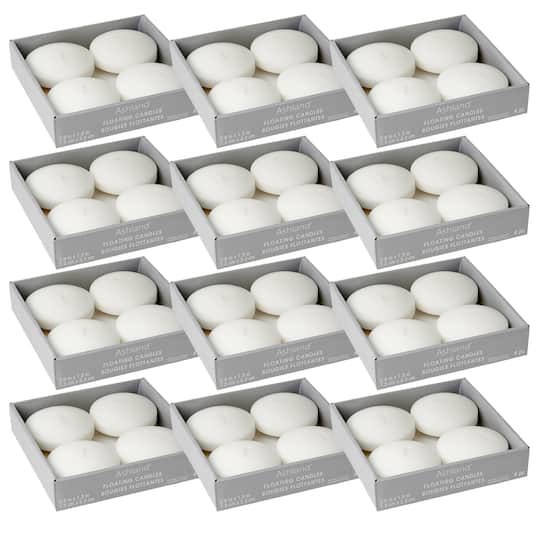 Michaels, 12 Packs: 4 ct. (48 total) Basic Elements™ White Floating Candles by Ashland® – Category: Wax Candles